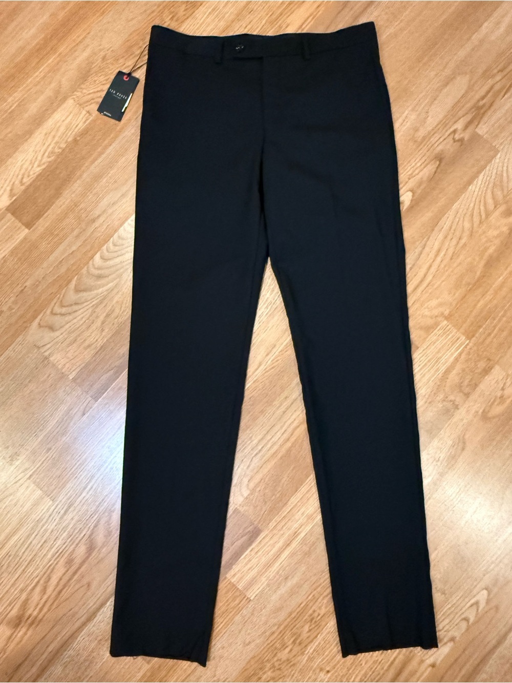 NWT Ted Baker Jefferson Pants Trousers Mens 34R Black Dress Wool Unhemmed $248